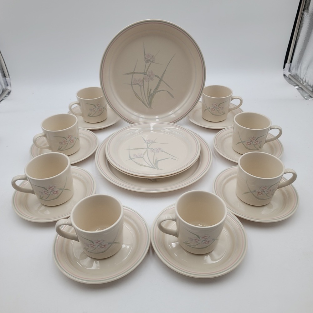 20pc Corelle Corner Stone Spring Pond Dinnerware Set Corning Pink Floral USA